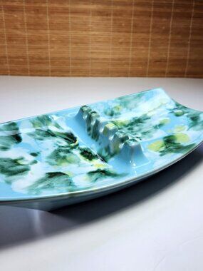Beauce Québec 1551 MCM Ashtray • Drip Glaze • 12” × 7”